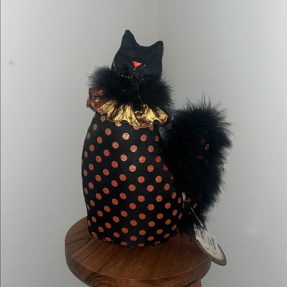 Cat lovers Black and Orange Polka clown kitty Dot Plush table decor new